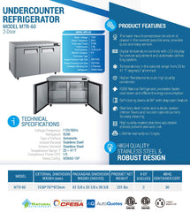 MTR-60 Undercounter Commercial Refrigerator, 60"*31"*34", 3-Year labor 5-Year Parts 10-Year compressor