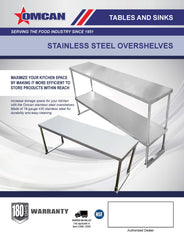 Omcan 60-inch Stainless Steel Double Deck Overshelf