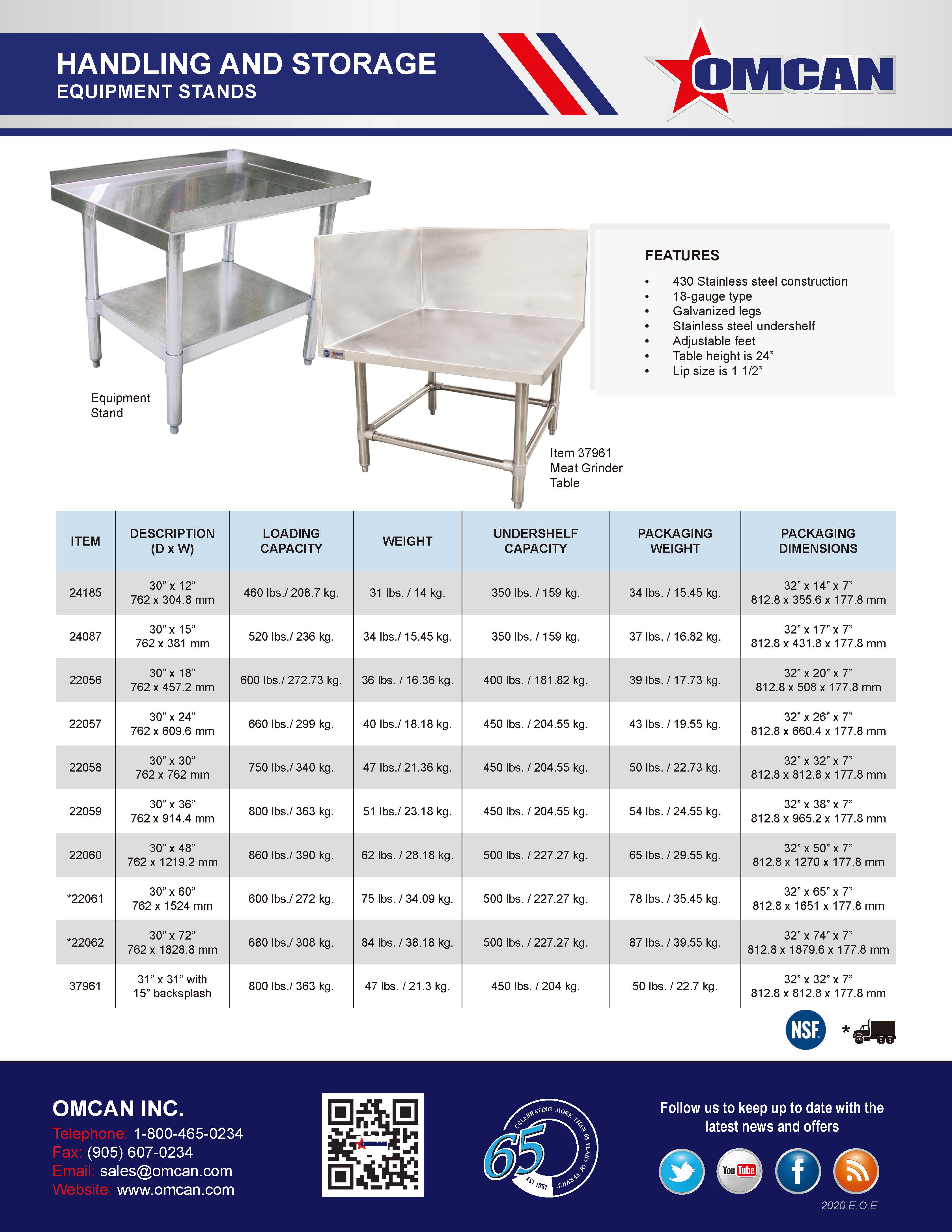 Omcan 30″ x 30″ Stainless Steel Equipment Stand with Galvanized Undershelf and Legs