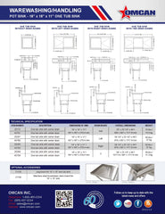 Omcan 18″ x 18″ x 11″ One Tub Sink with 3.5″ Center Drain and Right Drain Board