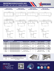 Omcan 18″ x 18″ x 11″ Three Tub Sink with 3.5″ Center Drain and No Drain Board