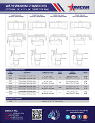 Omcan 18″ x 21″ x 14″ Three Tub Sink with Center Drain and Two Drain Boards