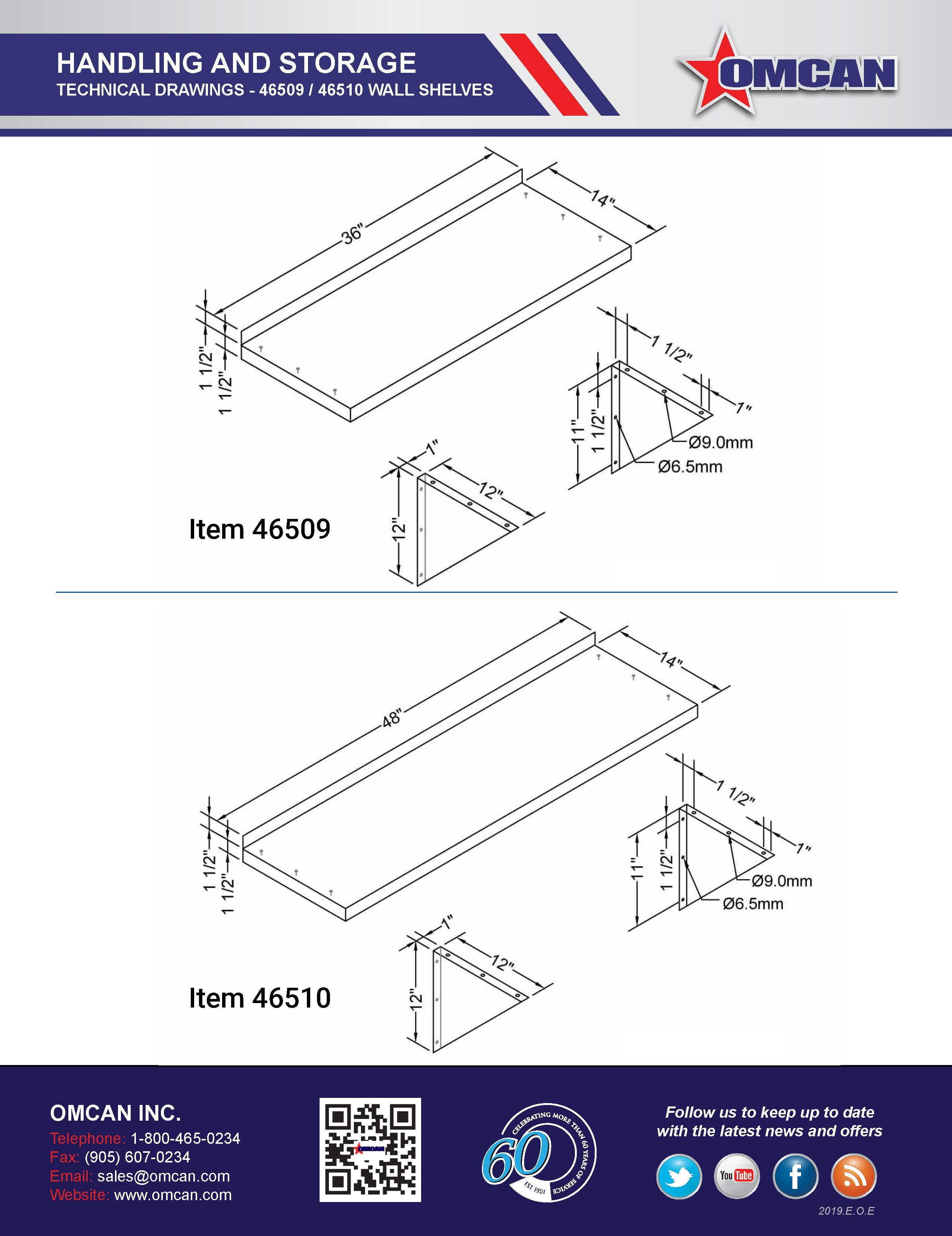 Omcan 14″ x 36″ Stainless Steel Wall Shelf