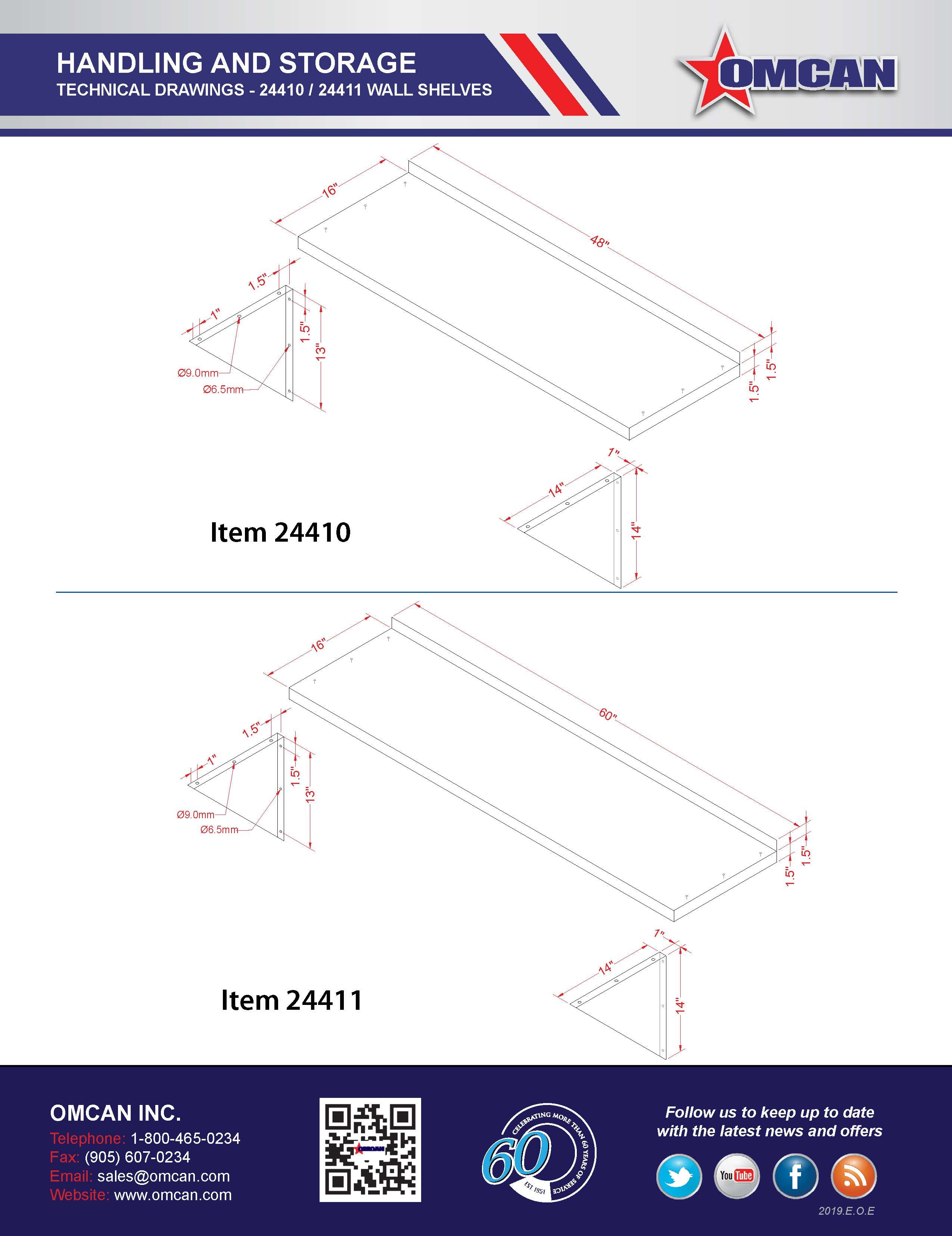 Omcan 16″ x 48″ Stainless Steel Wall Shelf