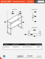 36" Overshelf for Work Table, OS-3E-CWP