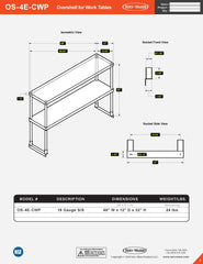 48" Overshelf for Work Table, OS-4E-CWP