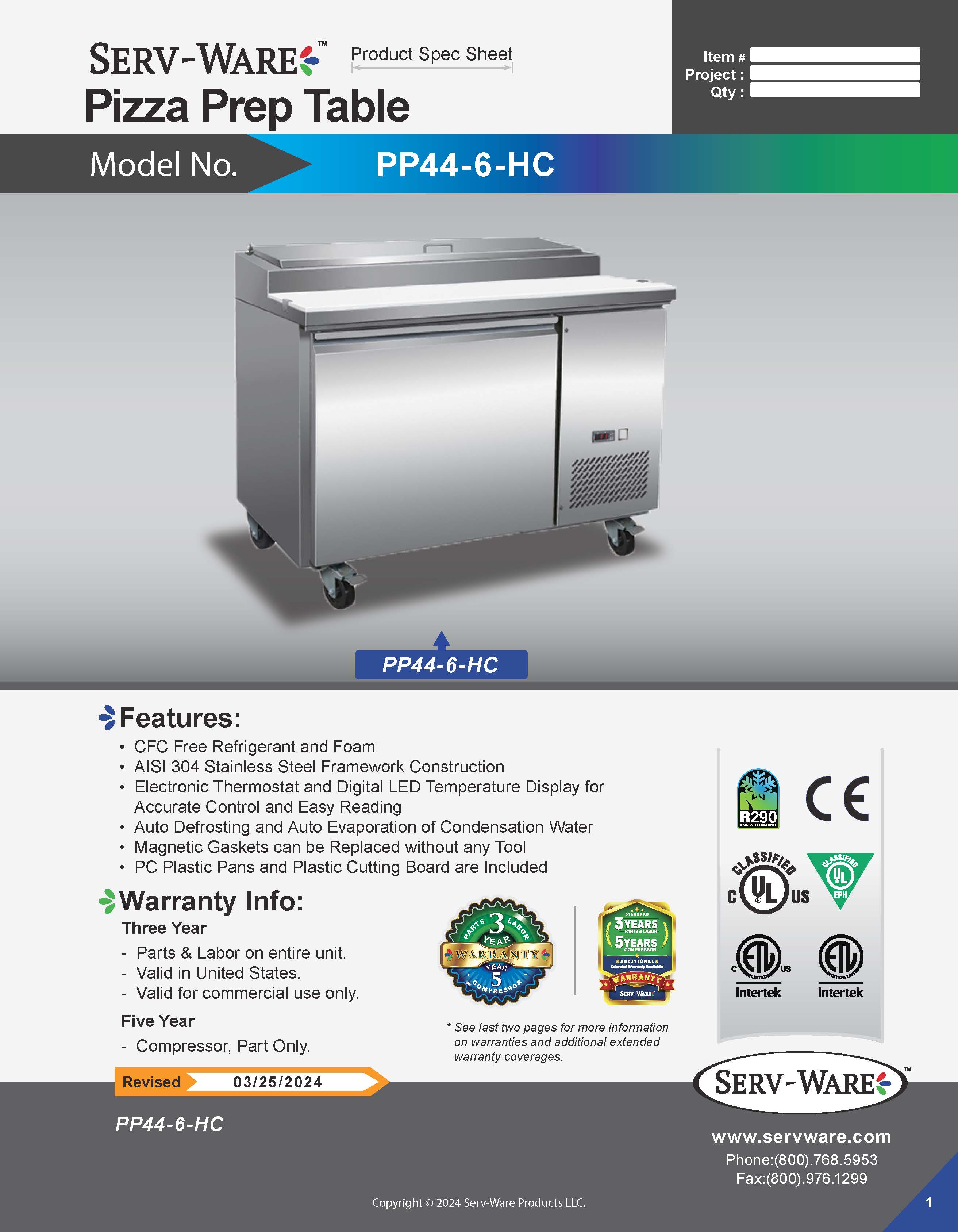 6 Pan Pizza Prep Table, PP44-6-HC