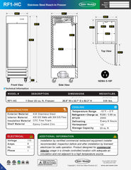 27" 1 Solid Door Reach-In Freezer, RF1-HC