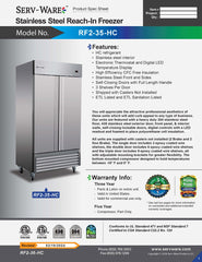 40" 2 Solid Door Reach-In Freezer, RF2-35-HC