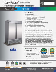 54" 2 Solid Door Reach-In Freezer, RF2-HC