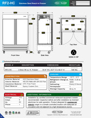 54" 2 Solid Door Reach-In Freezer, RF2-HC