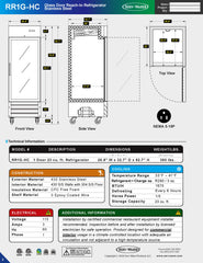 27" 1 Glass Door Reach-In Refrigerator, RR1G-HC