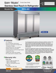 81" 3 Solid Door Reach-In Refrigerator, RR3-HC