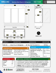 81" 3 Solid Door Reach-In Refrigerator, RR3-HC