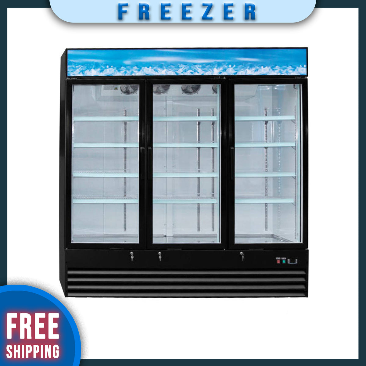 79" 3 Glass Door Reach-in Display Freezer, SD1.9L3-HC