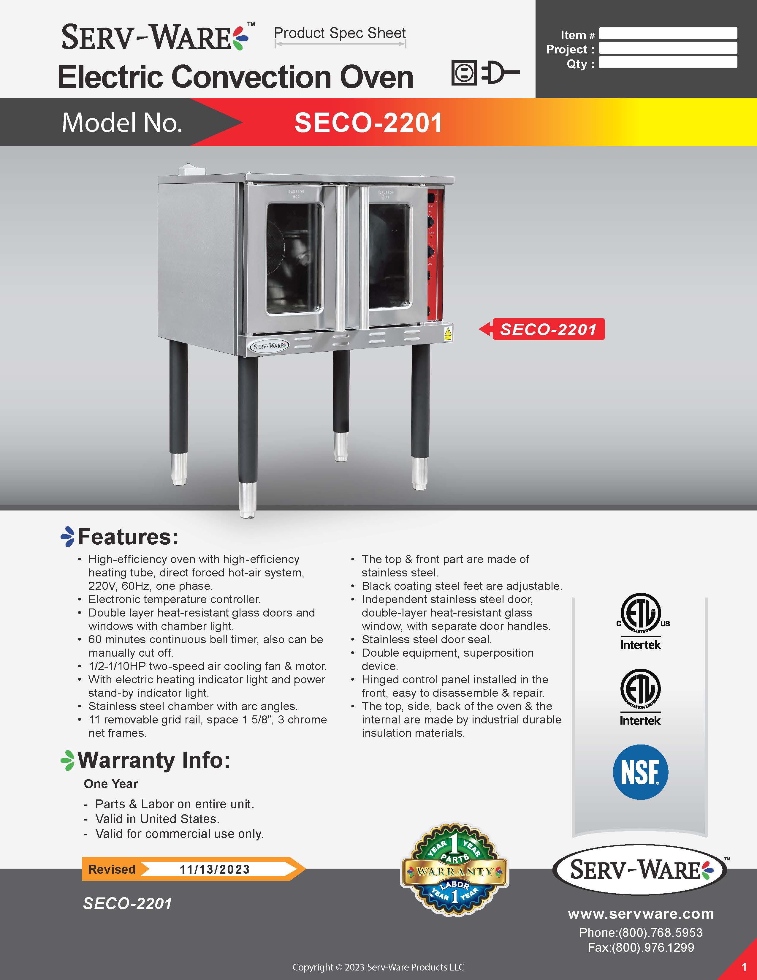 Standing Electric Convection Oven, SECO-2201