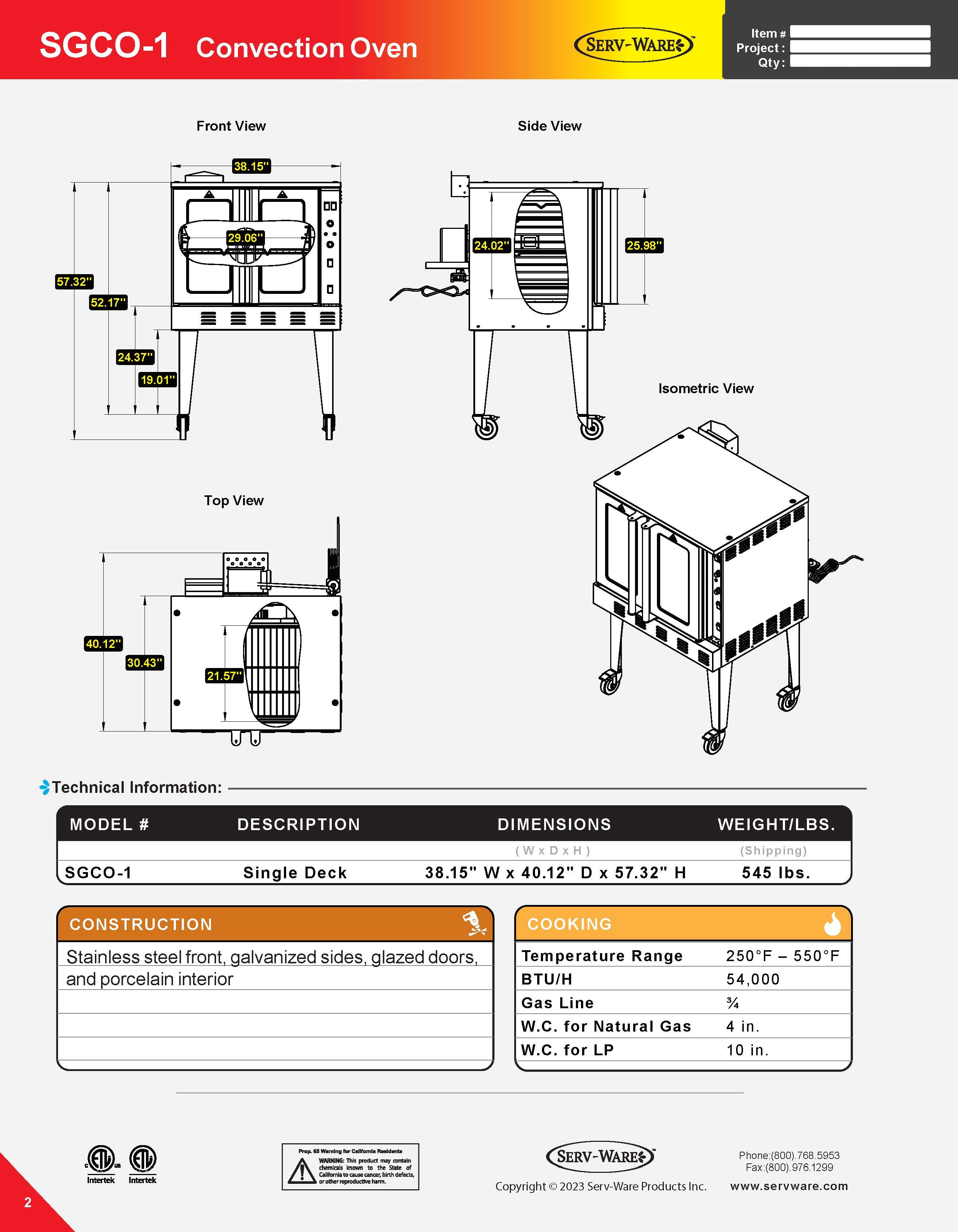 Single Deck Convection Oven, SGCO-1