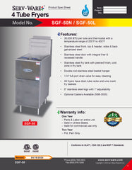 4 Tube Natural Gas Fryer, SGF-50N