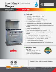 6 Burner 36" Range, SGR-6B