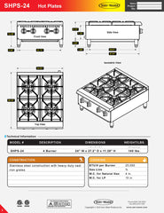 24" 4 Burner Gas Hot Plate, SHPS-24