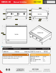 36" 3 Burner Manual Gas Griddle, SMGS-36