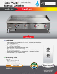 48" 4 Burner Manual Gas Griddle, SMGS-48