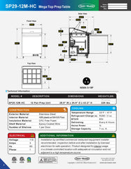 29" 1 Door Mega Top Sandwich Prep Table, SP29-12M-HC