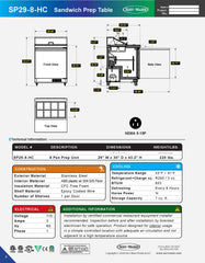 29" 1 Door Sandwich Prep Table, SP29-8-HC