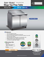 36" 2 Door Mega Top Sandwich Prep Table, SP36-12M-HC