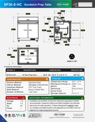36" 2 Door Sandwich Prep Table, SP36-8-HC