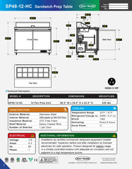 48" 2 Door Sandwich Prep Table, SP48-12-HC