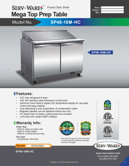 48" 2 Door Mega Top Sandwich Prep Table, SP48-18M-HC