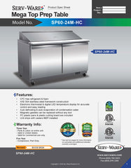 60" 2 Door Mega Top Sandwich Prep Table, SP60-24M-HC