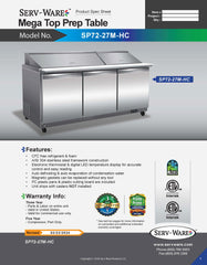 72" 3 Door Mega Top Sandwich Prep Table, SP72-27M-HC