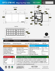 72" 3 Door Mega Top Sandwich Prep Table, SP72-27M-HC