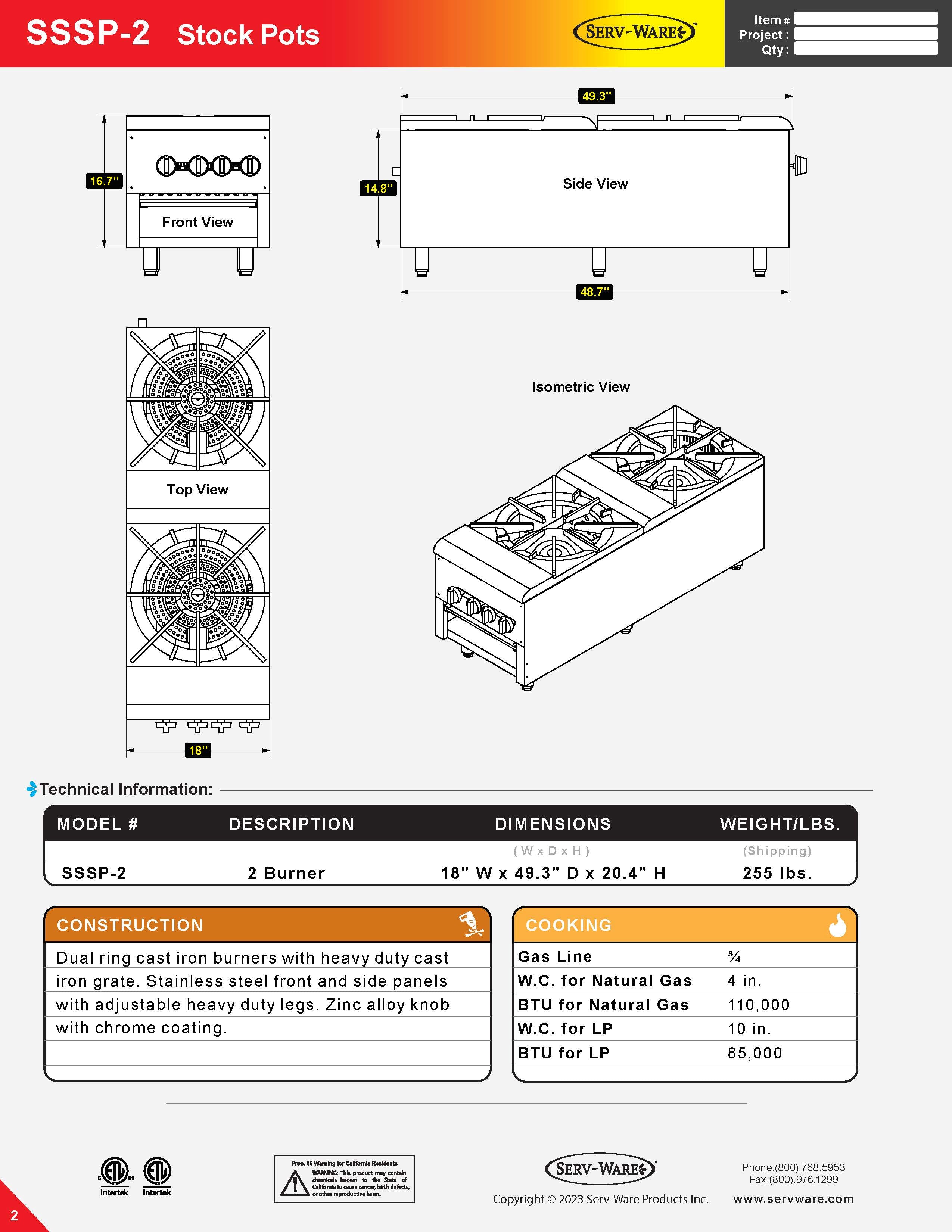 2 Burner Stock Pot, SSSP-2