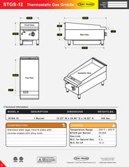 13.2" 1 Burner Thermostatic Gas Griddle, STGS-12