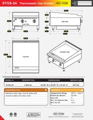 24" 2 Burner Thermostatic Gas Griddle, STGS-24