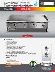 48" 4 Burner Thermostatic Gas Griddle, STGS-48