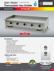 60" 5 Burner Thermostatic Gas Griddle, STGS-60