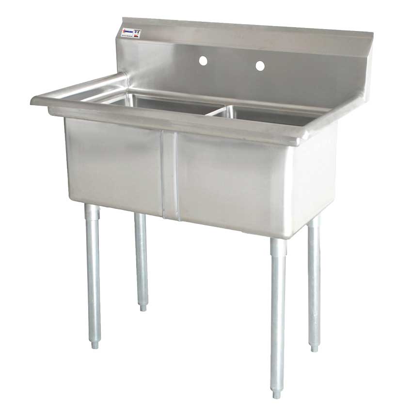 Omcan 24″ x 24″ x 14″ Two Tub Sink with 3.5″ Center Drain and No Drain Board