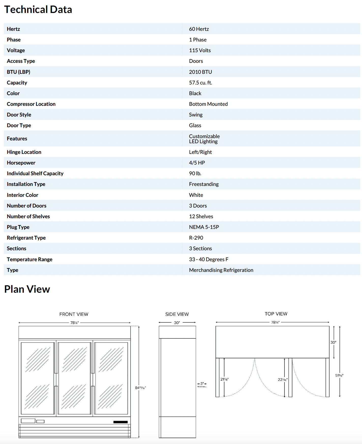 78" Commercial 3 Glass Door Merchandiser Refrigerator, SG1.9L3-HC