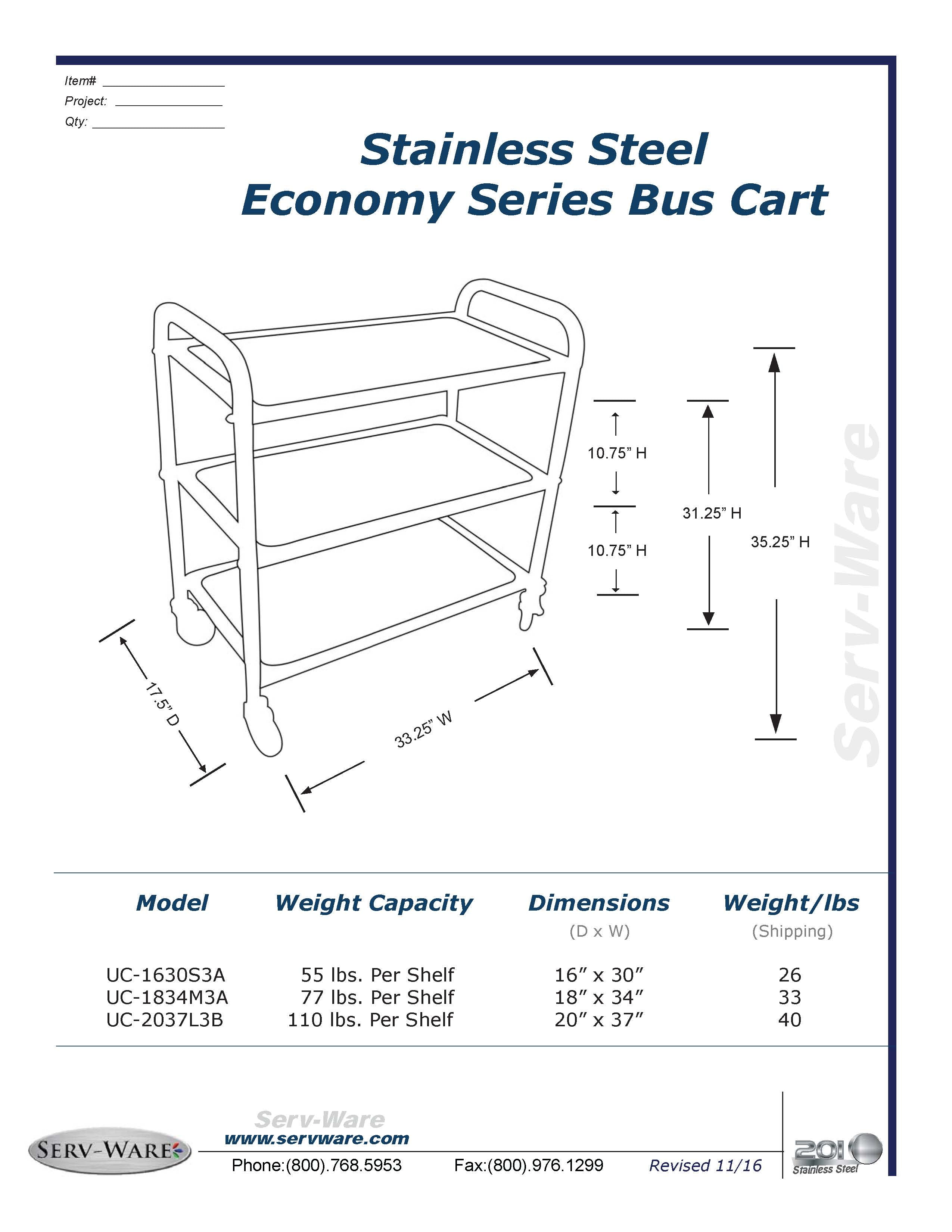 5 Tier Stainless Steel Cart, UC-2037L3B