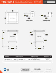 24” x 24” Standard Series Work Table, T2424CWP-3