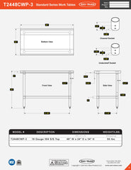 24” x 48” Standard Series Work Table, T2448CWP-3