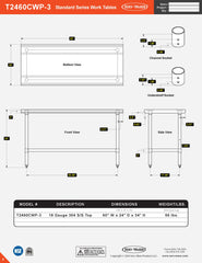 24” x 60” Standard Series Work Table, T2460CWP-3