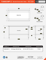 30” x 60” Standard Series Work Table, T3060CWP-3