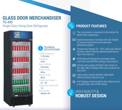 24" Commercial 1 Glass Door Merchandiser Refrigerator, TG-430