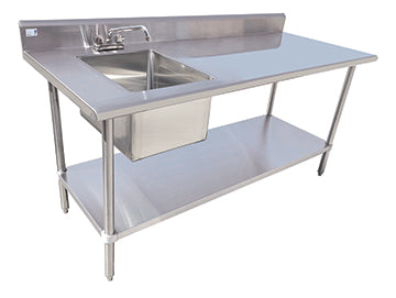 72" Table with Sink - 16 Gauge 304 Stainless ( Left Sink ), TSF-3072-L