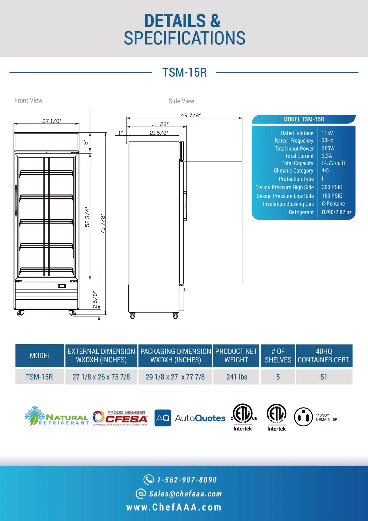 27" 1 Glass Door Merchandiser Refrigerator, TSM-15R